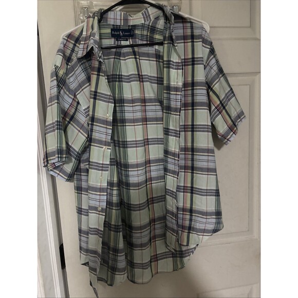 Ralph Lauren Button Down Shirt Mens L Plaid Short Sleeve Cotton Colorful - Picture 1 of 5